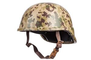 AI generated 20-th century combat infantry helmet on white background, neural network generated image photo