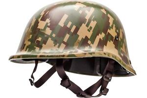 AI generated 20-th century combat infantry helmet on white background, neural network generated image photo