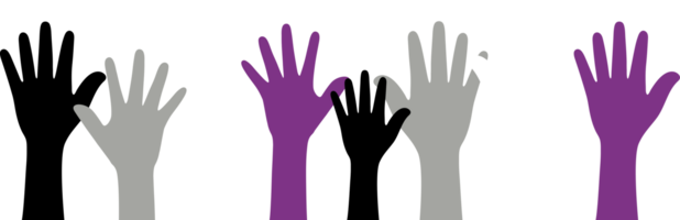 Silhouette von Schwarz, grau, Weiß und lila farbig Hände wie das Farben von das asexuell Flagge. eben Design Illustration. png