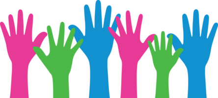 rosa, grön, och blå färgad hand ikon, som de färger av de polysexuell flagga. lgbtqi begrepp. platt design illustration. png
