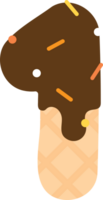 Cute and playful chocolate ice cream cartoon number for kids. png