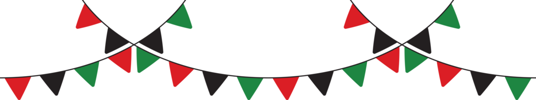 Red, black and green colored party bunting as the colors of the Pan-African flag. For Juneteenth and Black History Month. Flat design illustration. png