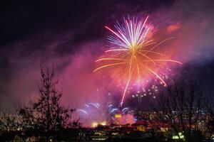 Fireworks background. New Year, Christmas of birthday celebration. Festive mood photo