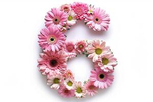 AI generated Vibrant floral 3d letter  6  created in a modern style, isolated on a clean white background photo