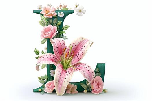 AI generated 3d lily flower letter  l  in modern style isolated on white background for design and decoration photo