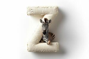 AI generated Zebra letter  z  with zebra head isolated on a white background for design and education purposes photo