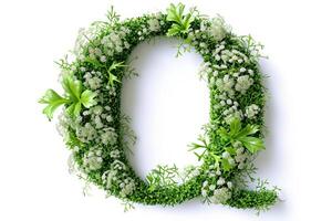 AI generated Letter q  made from queen anne s lace flowers in modern 3d style, isolated on a white background photo