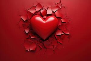 AI generated Cracked background with heart, broken love concept AI generated photo