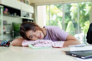 asian woman Clean on the living room, apartment or home area photo