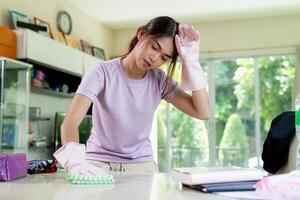 asian woman Clean on the living room, apartment or home area. photo