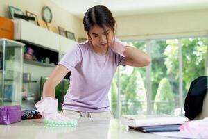 asian woman clean on the living room, apartment or home area. photo