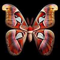 AI generated Attacus atlas butterfly isolated on black background. Insects in nature. photo
