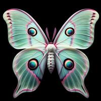 AI generated Actias luna butterfly isolated on black background. Insects in nature. photo