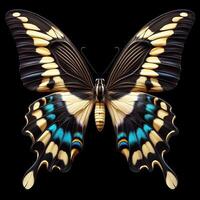 AI generated Papilio machaon butterfly isolated on black background. Insects in nature. photo