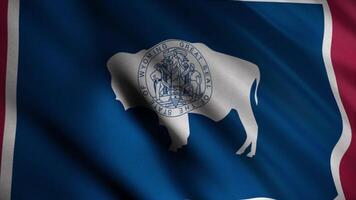 abstrato Wyoming do estado bandeira acenando dentro a vento. animação. a bandeira do a Estado do Wyoming consiste do a silhueta do a americano búfalo. video