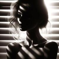 AI generated Silhouette of woman with sunlight streaming through the window photo