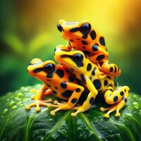 AI generated Poisonous yellow frog from tropical regions, Dendrobates leucomelas. photo