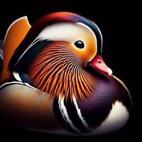 AI generated Beautiful and colorful mandarin duck on a black background. Wild life photo