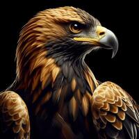 AI generated Eagle realistic closeup isolated on black background. Wildlife. photo