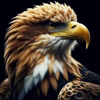 AI generated Eagle realistic closeup isolated on black background. Wildlife. photo