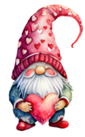 ai genererad vattenfärg och målning söt gnome med röd hjärta på transparent. valentine dag Semester begrepp png