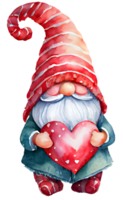 ai généré aquarelle et La peinture mignonne gnome avec rouge cœur sur transparent. Valentin journée vacances concept png