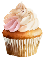 ai généré aquarelle et La peinture petit gâteau sucré crème avec rose caramel Garniture sur transparent png