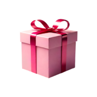 AI generated Pink gift box with red ribbon isolated on transparent. Gift box transparent. png