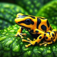 ai generado venenoso amarillo rana desde tropical regiones, dendrobates leucomelas. foto