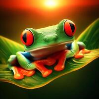 AI generated Realistic image of Red-eyed frog, which lives in tropical forests. photo