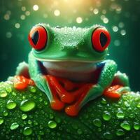 AI generated Realistic image of Red-eyed frog, which lives in tropical forests. photo