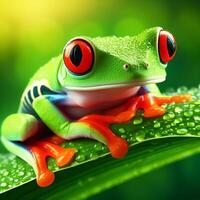 AI generated Realistic image of Red-eyed frog, which lives in tropical forests. photo