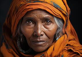 AI generated Beautiful elderly Indian woman. Woman's Day. Tradition and culture. photo