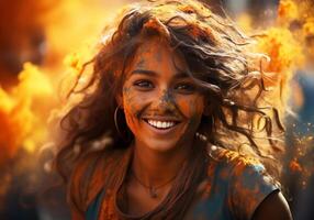 AI generated Happy people at the Holi Festival in India. Traditions and culture. photo