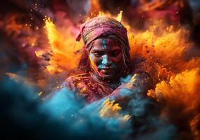 AI generated Happy people at the Holi Festival in India. Traditions and culture. photo