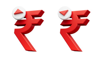 Set of Indian Rupee symbol increase and decrease icon. Money 3d illustration png