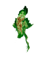 Myanmar Burma Topographic Map 3d realistic map Color 3d illustration png