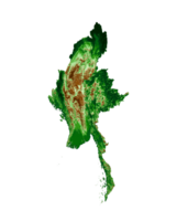 mapa topográfico da birmânia mianmar mapa 3d realista cor ilustração 3d png