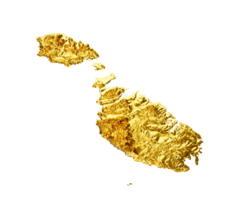 Malta kaart gouden metaal kleur hoogte kaart 3d illustratie png