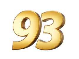 3d Shiny Gold Number 93, Ninety Three 3d Gold Number, 3d illustration png