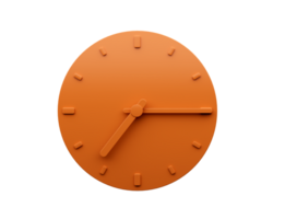 Minimal Orange clock quarter past Seven o'clock abstract Minimalist wall clock Seven fifteen 3d Illustration png