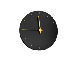 Premium Gold Clock icon isolated quarter to twelve on black icon. Eleven forty five o'clock Time icon 3d illustration png