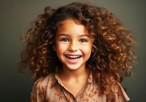 AI generated Beautiful girl with long curly hair. Woman's Day. photo