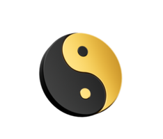 3d Preto e dourado yin e yang símbolo do harmonia e Saldo , 3d ilustração png