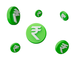 rupee currency 3D green and white coins falling 3d illustration png