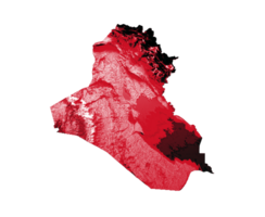 mapa do iraque com as cores da bandeira ilustração 3d mapa de relevo sombreado vermelho e preto branco png