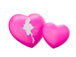 3d Shiny Pink Hearts With 3d White Map Of Burma Myanmar 3d illustration png