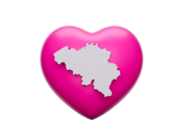 3d roze hart met 3d wit kaart van belgië, 3d illustratie png