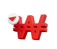 Währungssymbol, koreanisches Won-Symbol. südkoreanisches Won-Symbol. 3D-Illustrationssymbol png