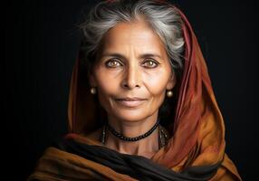 AI generated Elderly Indian woman. Woman's Day. Tradition and culture. photo